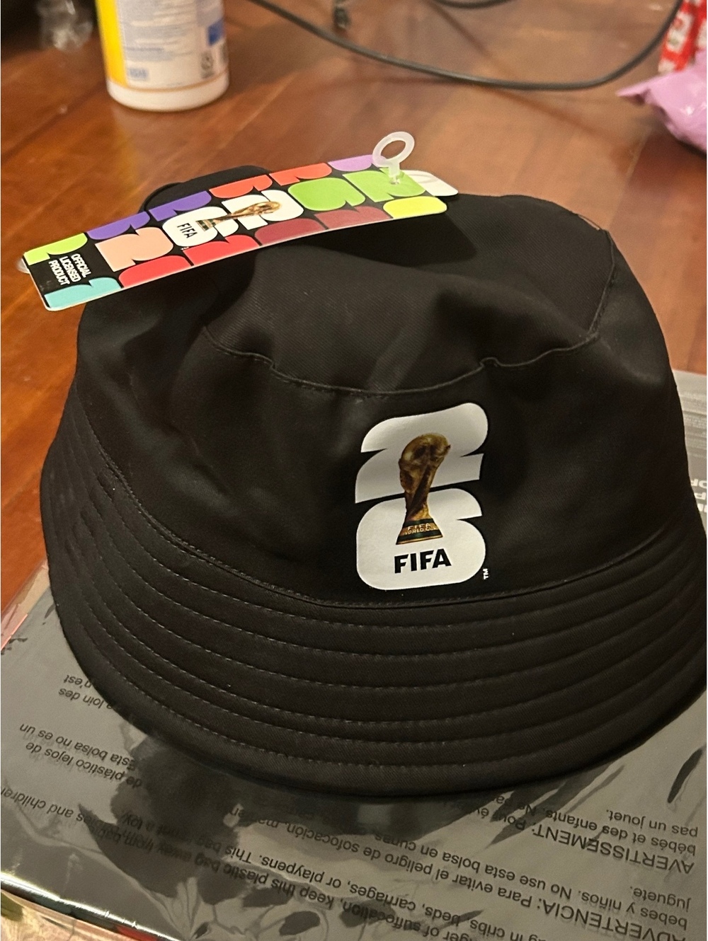 Official FIFA World Cup 2022 Black Bucket Hat with Trophy Logo With Tags